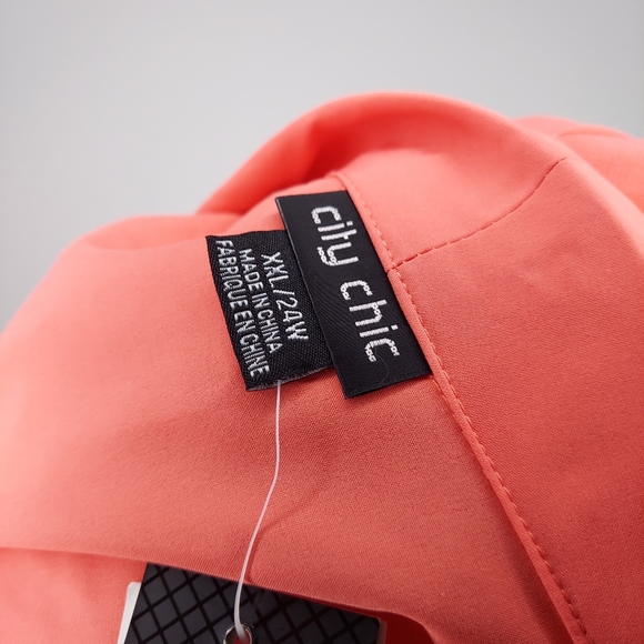 City Chic Blazer Jacket Mesh Sheer Elbow 3/4 Collar Open Front Orange-Pink 24W - Picture 6 of 6